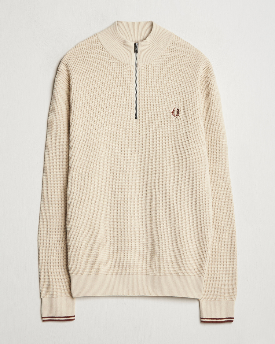 Herr | Tröjor | Fred Perry | Waffle Stitch Half Zip Oatmeal