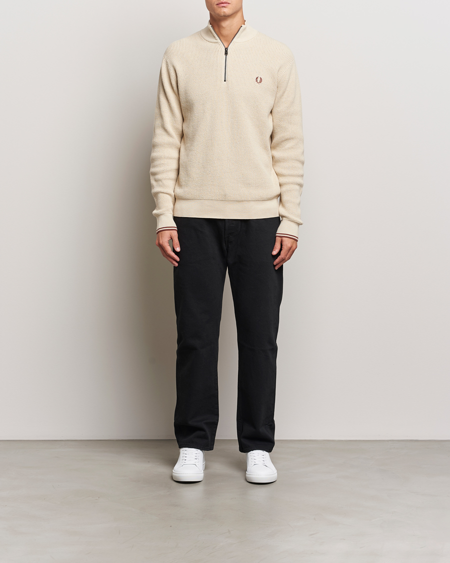 Herr | Tröjor | Fred Perry | Waffle Stitch Half Zip Oatmeal