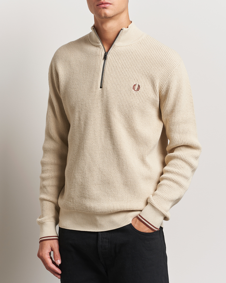 Herr | Tröjor | Fred Perry | Waffle Stitch Half Zip Oatmeal