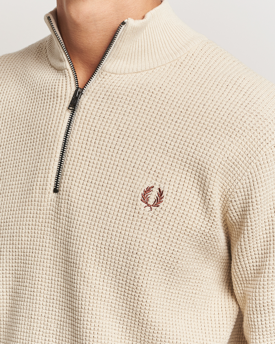 Herr | Tröjor | Fred Perry | Waffle Stitch Half Zip Oatmeal