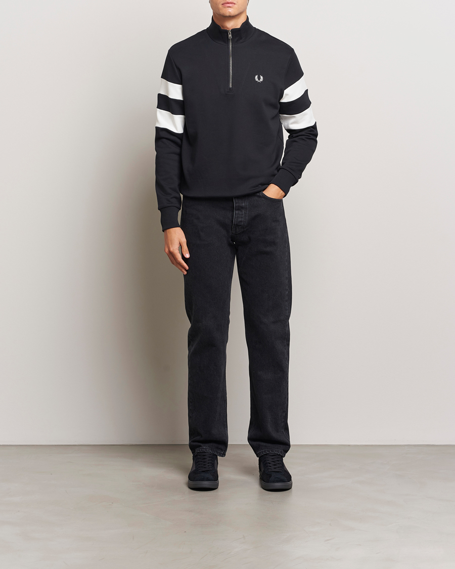 Herr | Tröjor | Fred Perry | Tipped Sleeve Half Zip Sweatshirt Black