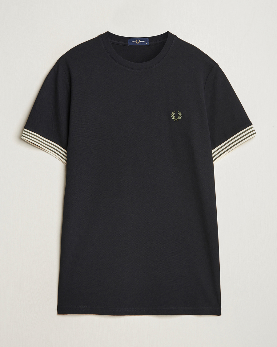 Herr | T-Shirts | Fred Perry | Striped Cuff Crew Neck T-Shirt Black