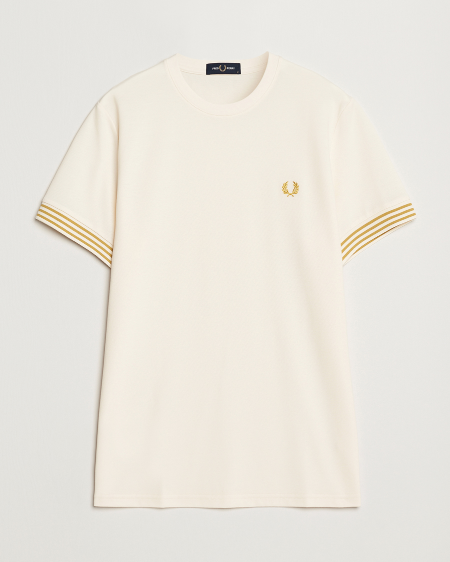 Herr | T-Shirts | Fred Perry | Striped Cuff Crew Neck T-Shirt Ecru