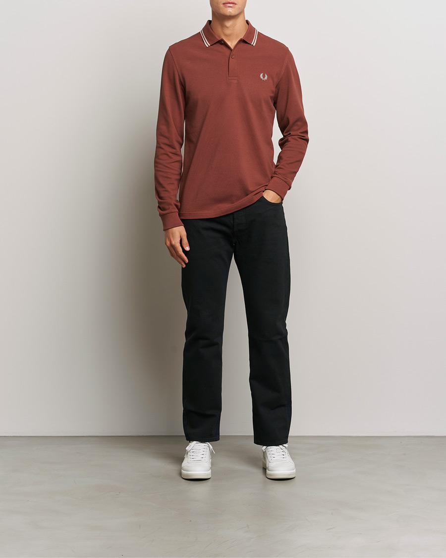 Herr | Tröjor | Fred Perry | Twin Tipped Long Sleeve Polo Shirt Whiskey Brown