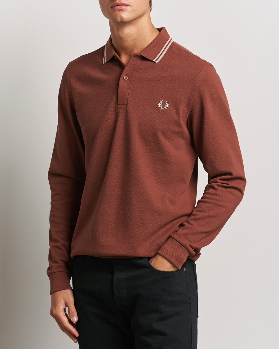 Herr | Tröjor | Fred Perry | Twin Tipped Long Sleeve Polo Shirt Whiskey Brown