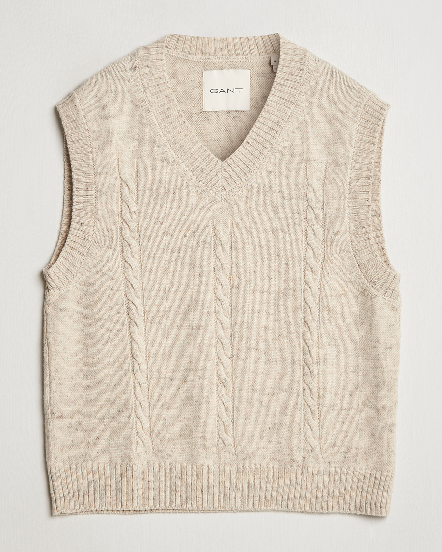 Herr | Tröjor | GANT | Cable Knitted V-Neck Vest Seed Melange