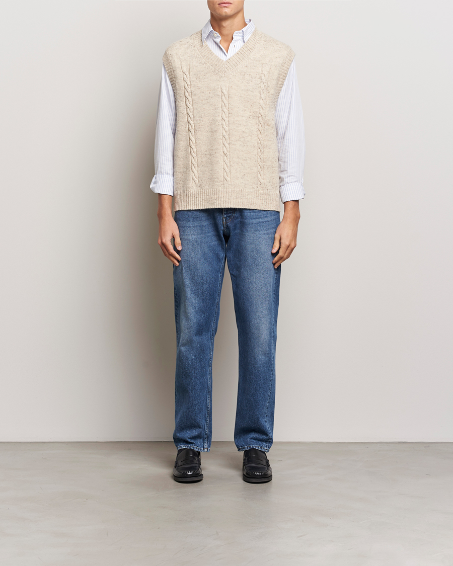 Herr | Tröjor | GANT | Cable Knitted V-Neck Vest Seed Melange