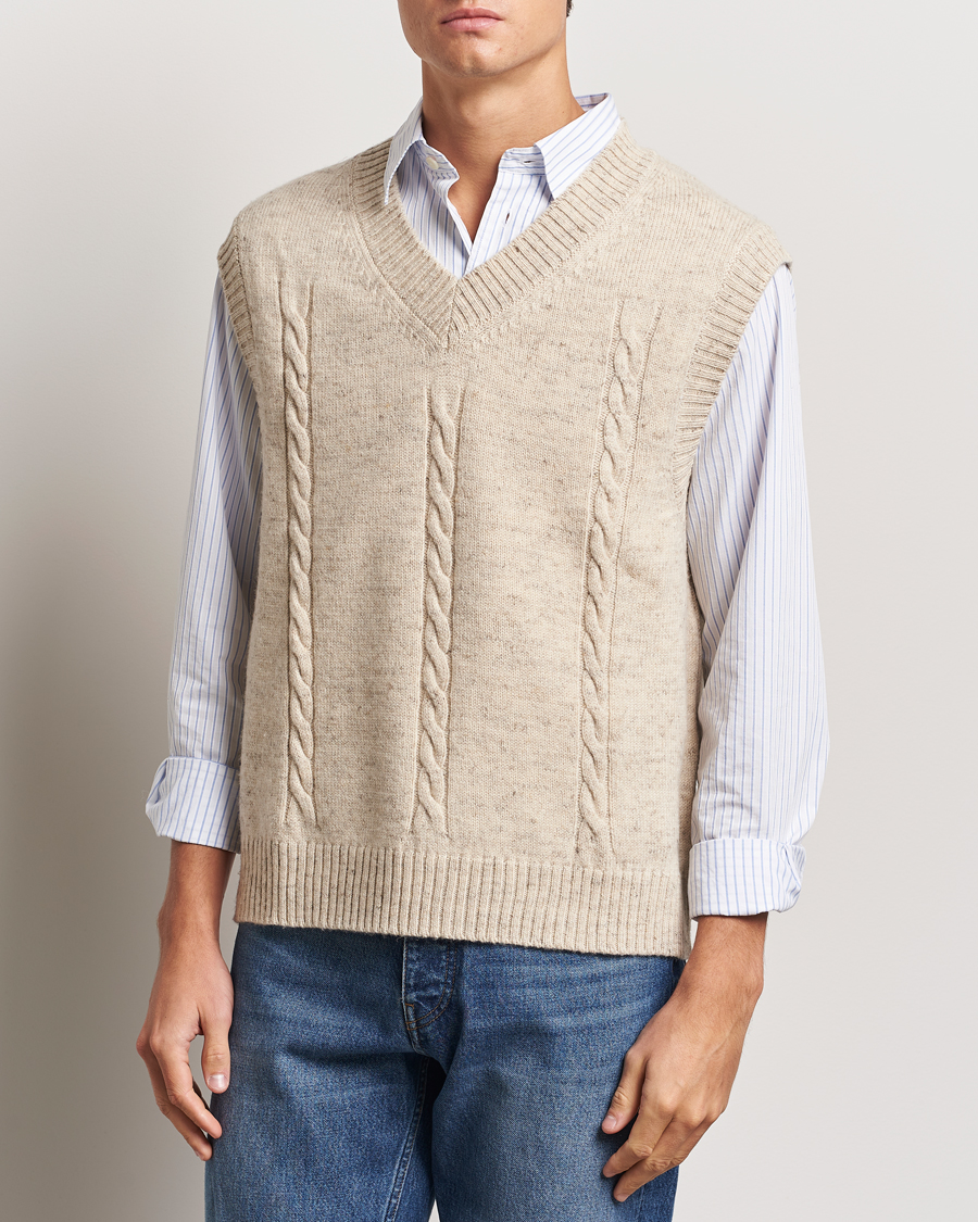 Herr | Tröjor | GANT | Cable Knitted V-Neck Vest Seed Melange