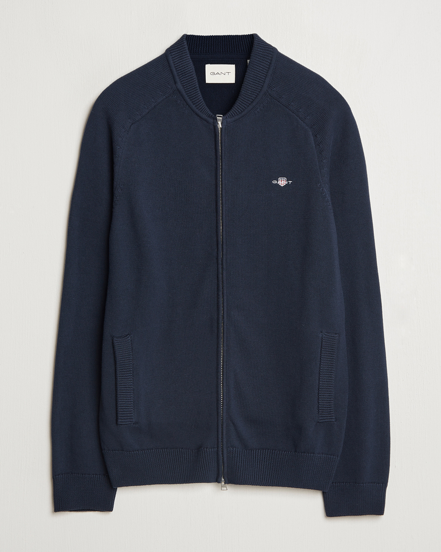 Herr | Tröjor | GANT | Casual Cotton Bomber Cardigan Evening Blue