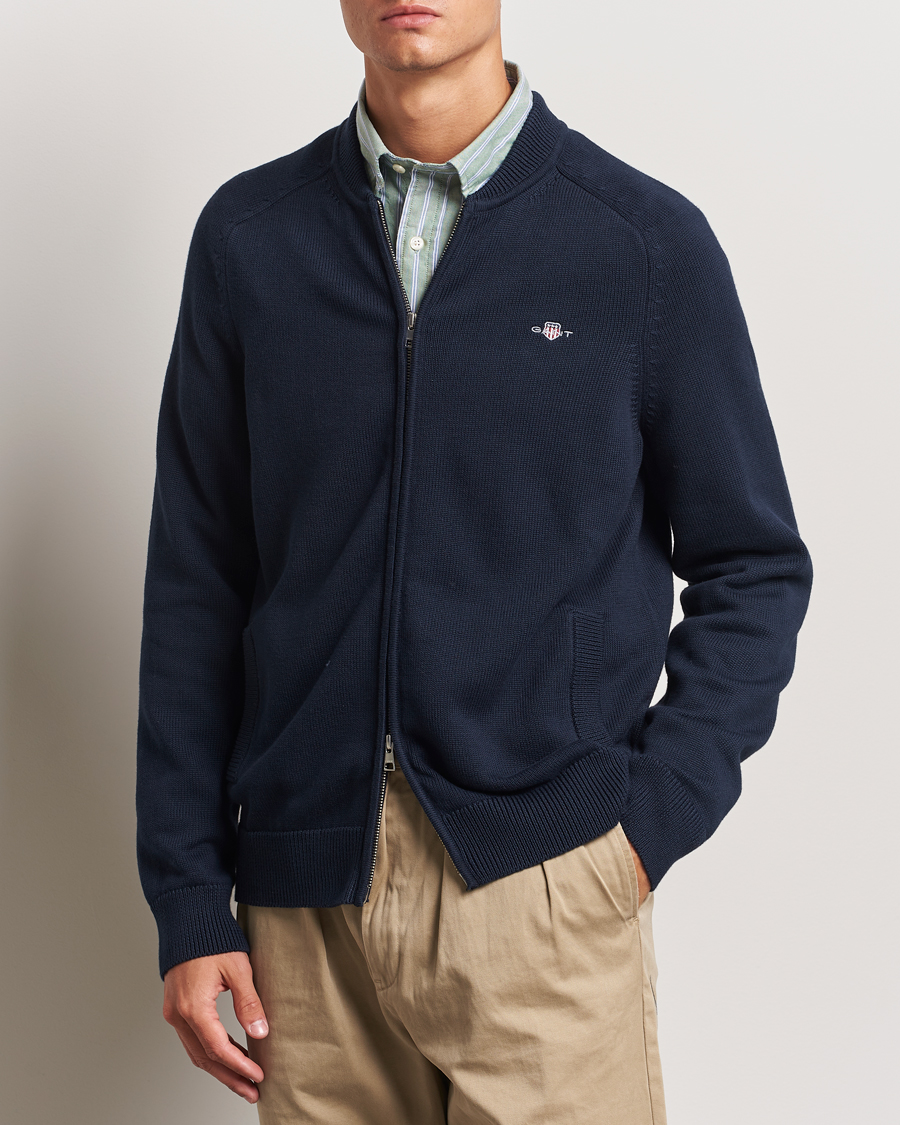 Herr | Tröjor | GANT | Casual Cotton Bomber Cardigan Evening Blue