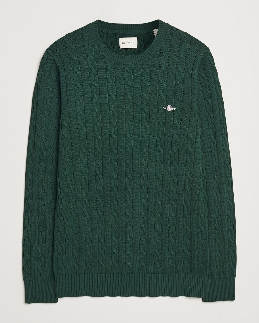 Herr | Tröjor | GANT | Cotton Cable Crew Neck Tartan Green