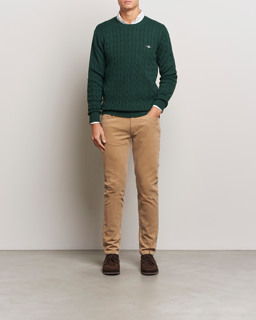 Herr | Tröjor | GANT | Cotton Cable Crew Neck Tartan Green