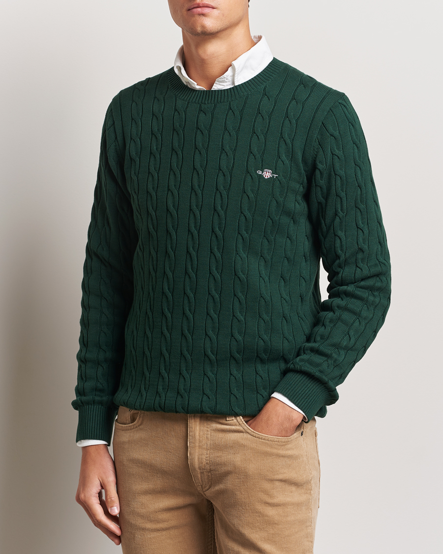 Herr | Tröjor | GANT | Cotton Cable Crew Neck Tartan Green