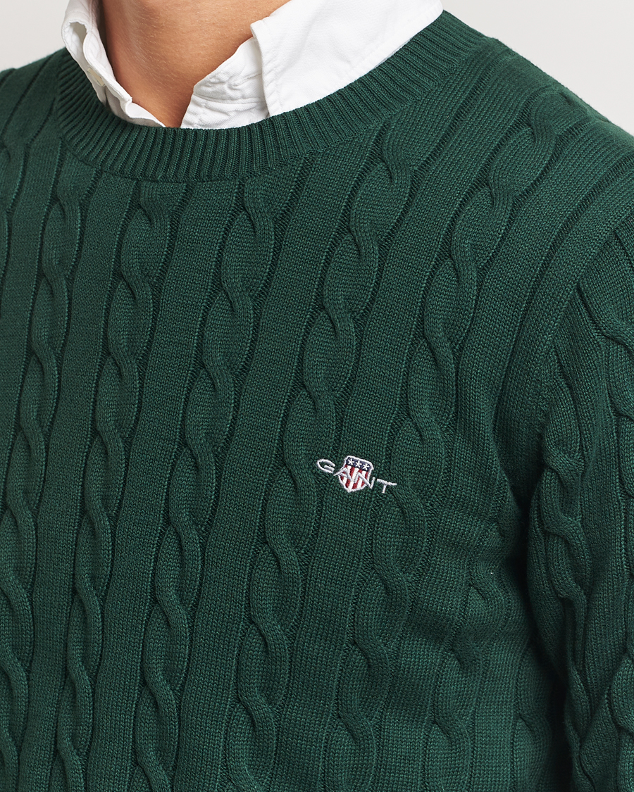 Herr | Tröjor | GANT | Cotton Cable Crew Neck Tartan Green