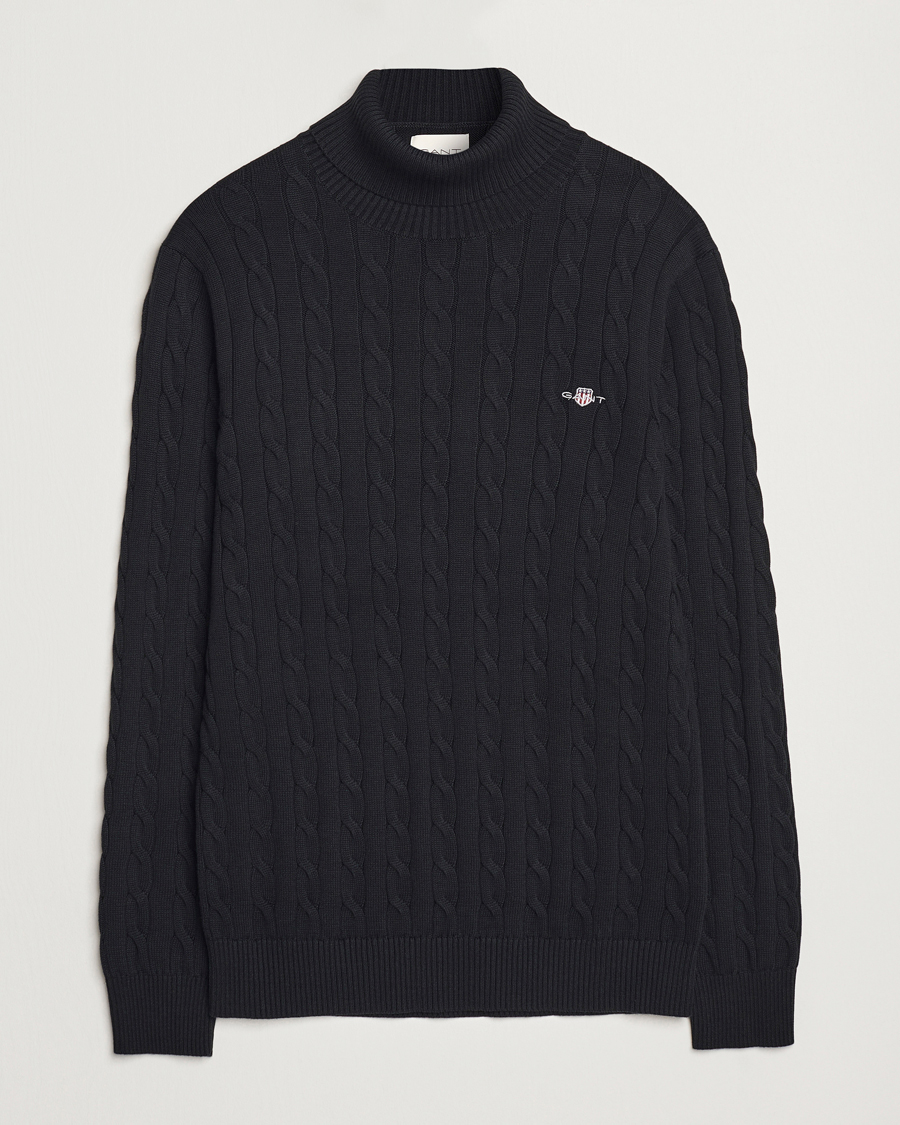 Herr | Tröjor | GANT | Cotton Cable Turtle Neck Black