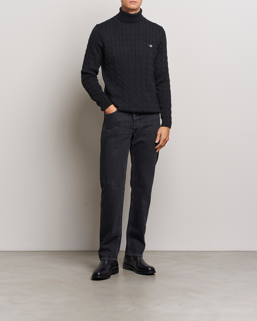 Herr | Tröjor | GANT | Cotton Cable Turtle Neck Black