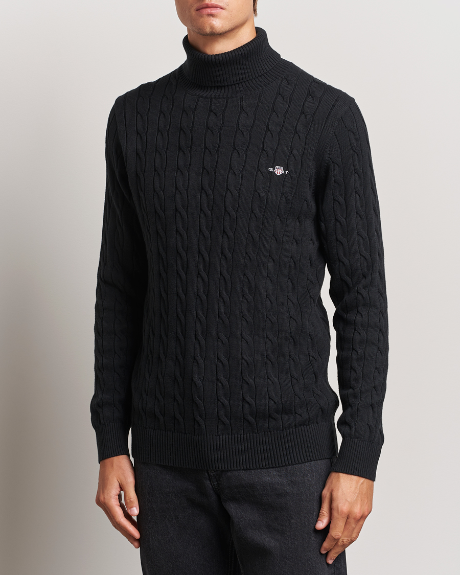 Herr | Tröjor | GANT | Cotton Cable Turtle Neck Black