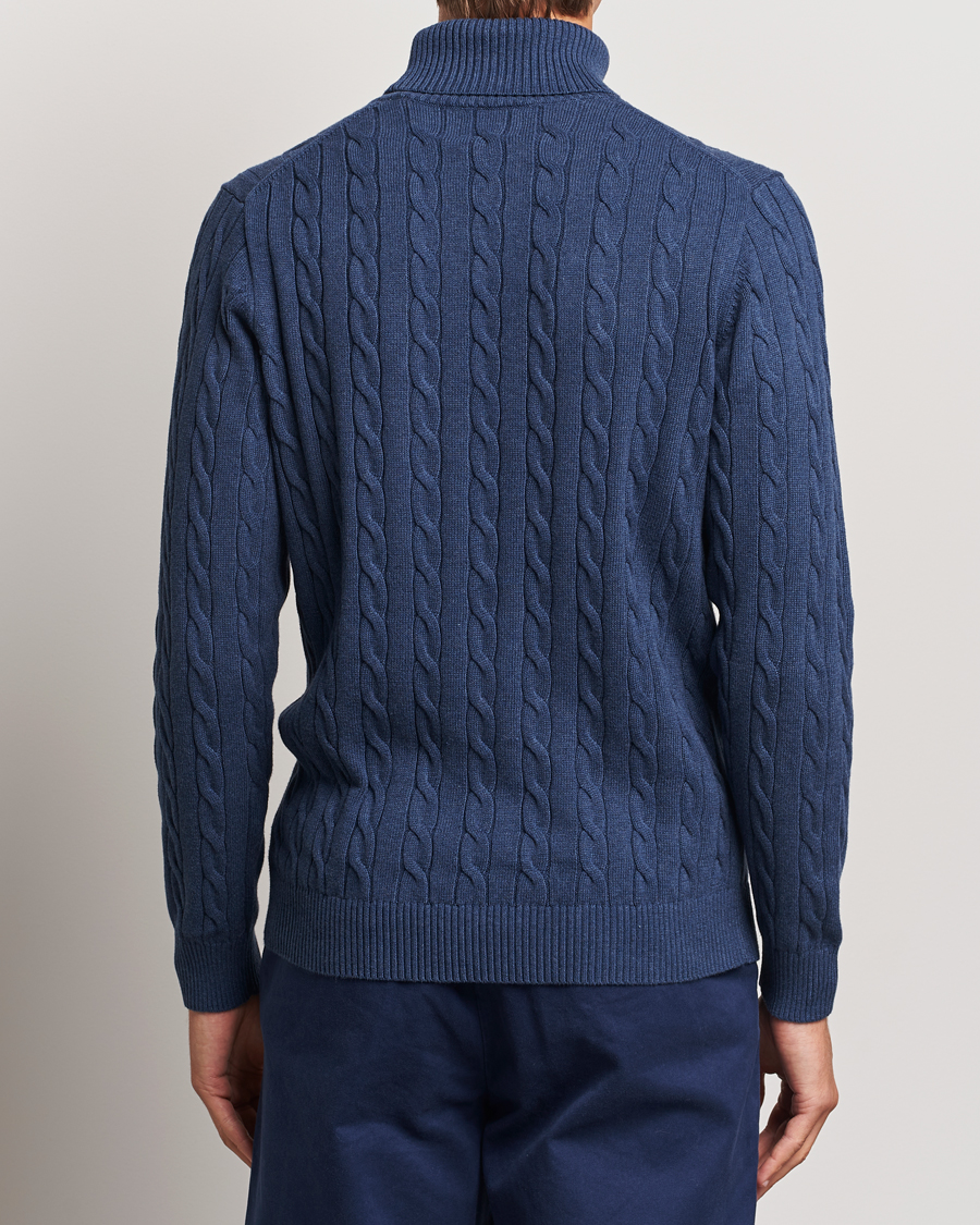 Herr | Tröjor | GANT | Cotton Cable Turtle Neck Dark Jeans Blue Melange