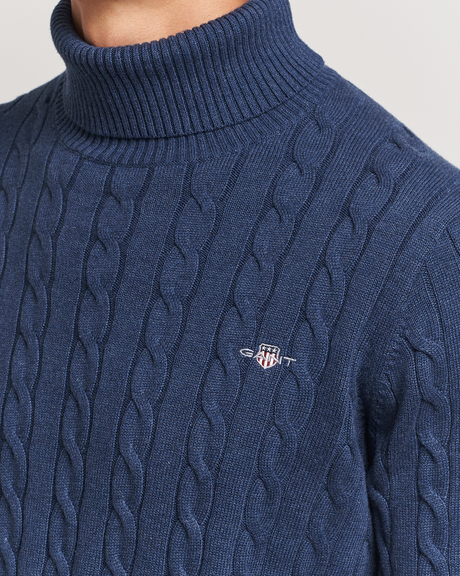 Herr | Tröjor | GANT | Cotton Cable Turtle Neck Dark Jeans Blue Melange