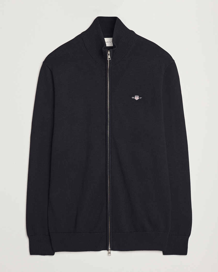 Herr | Tröjor | GANT | Cotton Full Zip Cardigan Black