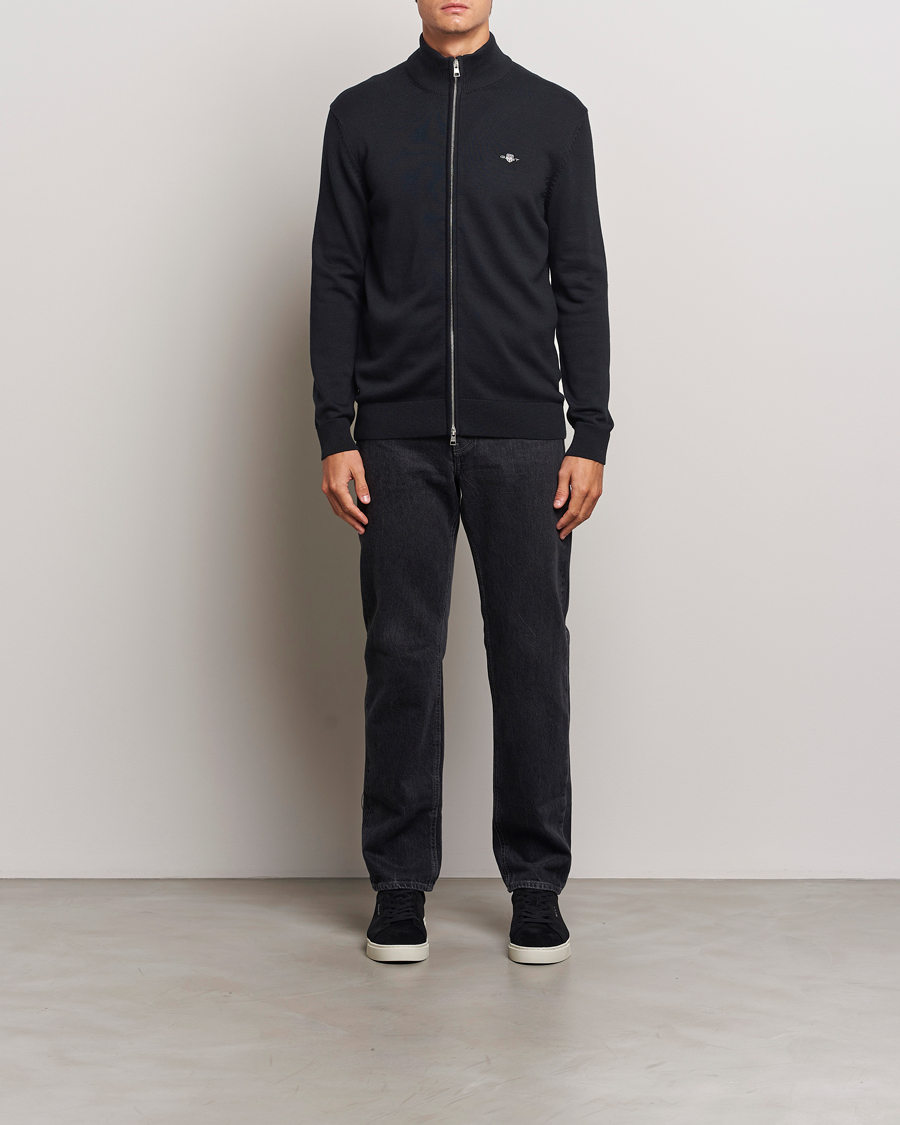 Herr | Tröjor | GANT | Cotton Full Zip Cardigan Black