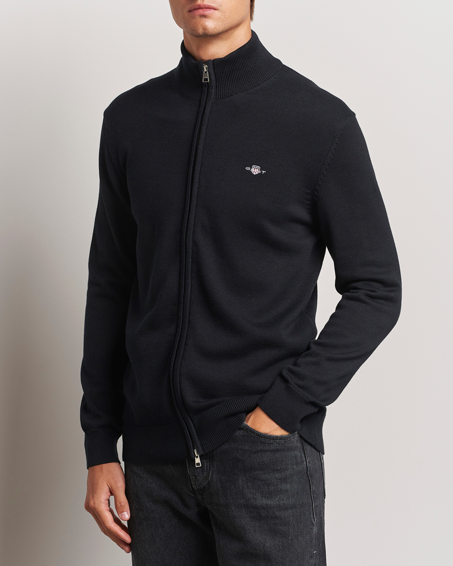 Herr | Tröjor | GANT | Cotton Full Zip Cardigan Black