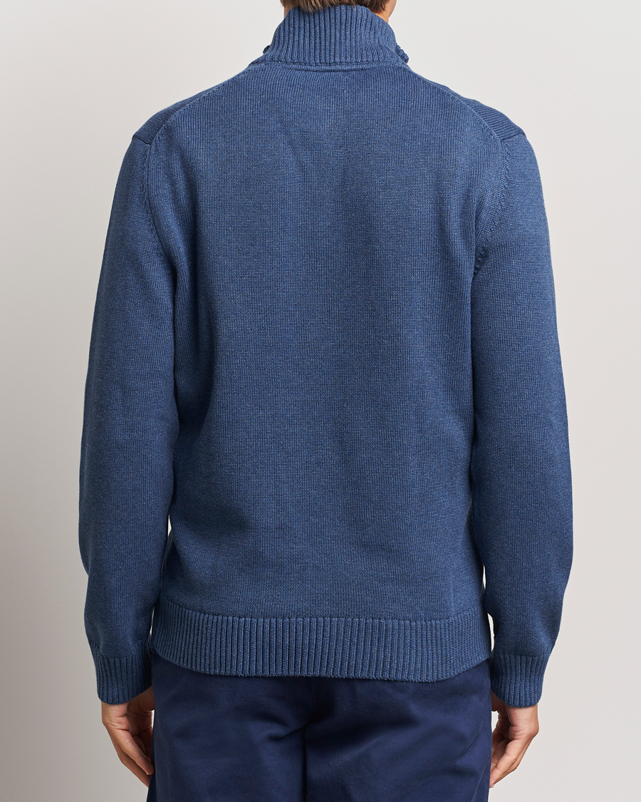 Herr | Tröjor | GANT | Casual Cotton Half Zip Dark Jeans Blue Melange