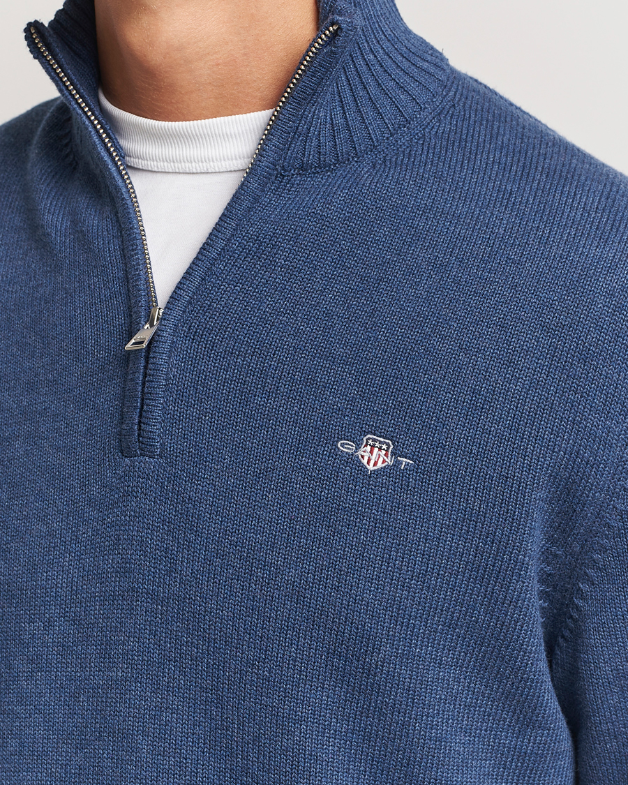 Herr | Tröjor | Gant | Casual Cotton Half Zip Dark Jeans Blue Melange