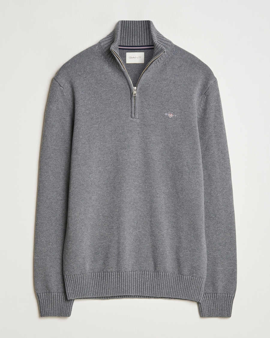 Herr | Tröjor | GANT | Casual Cotton Half Zip Dark Grey Melange