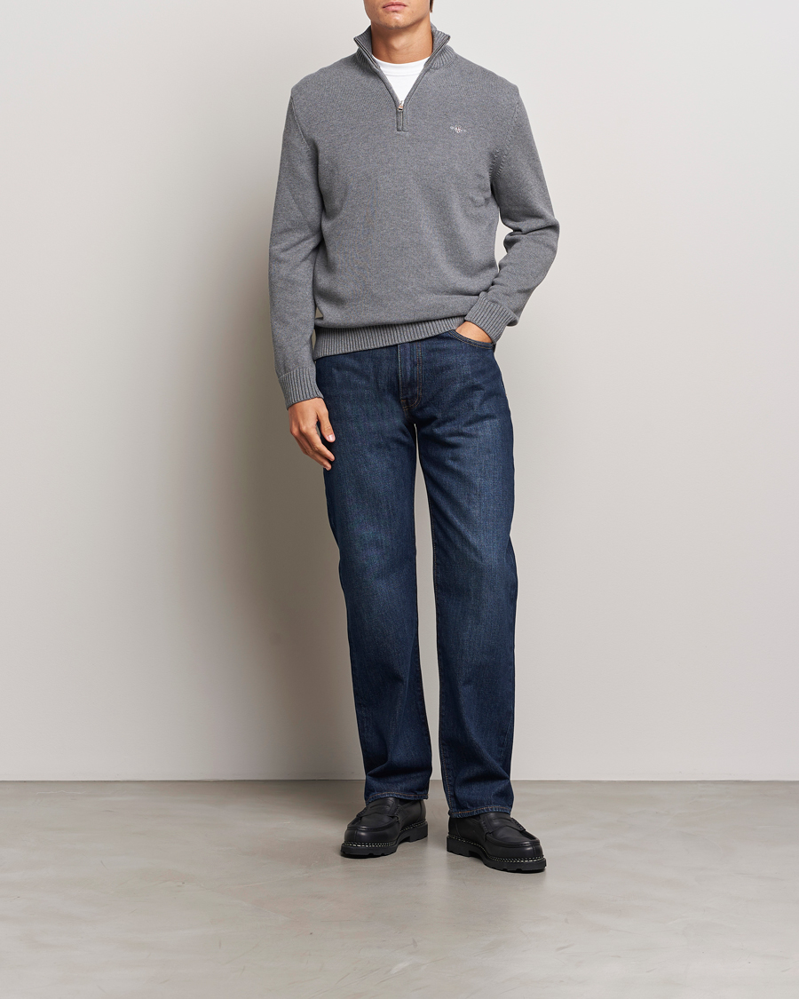 Herr | Tröjor | GANT | Casual Cotton Half Zip Dark Grey Melange