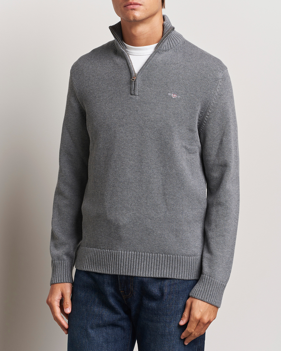 Herr | Tröjor | GANT | Casual Cotton Half Zip Dark Grey Melange