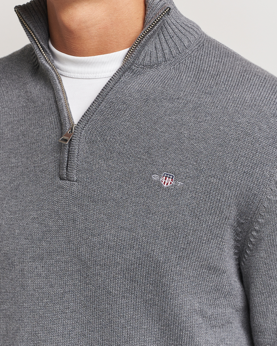 Herr | Tröjor | GANT | Casual Cotton Half Zip Dark Grey Melange