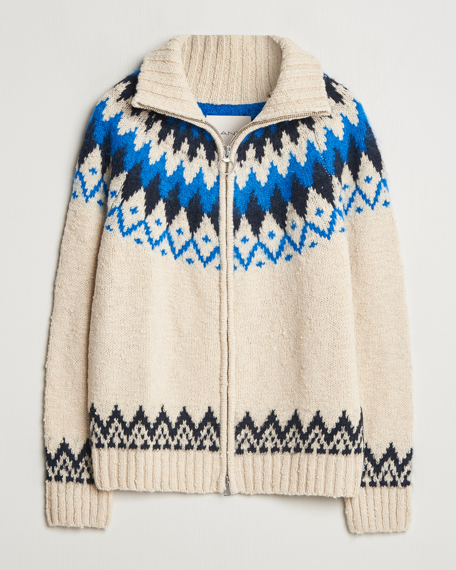 Herr | Tröjor | GANT | Jacquard Zip Cardigan Cream