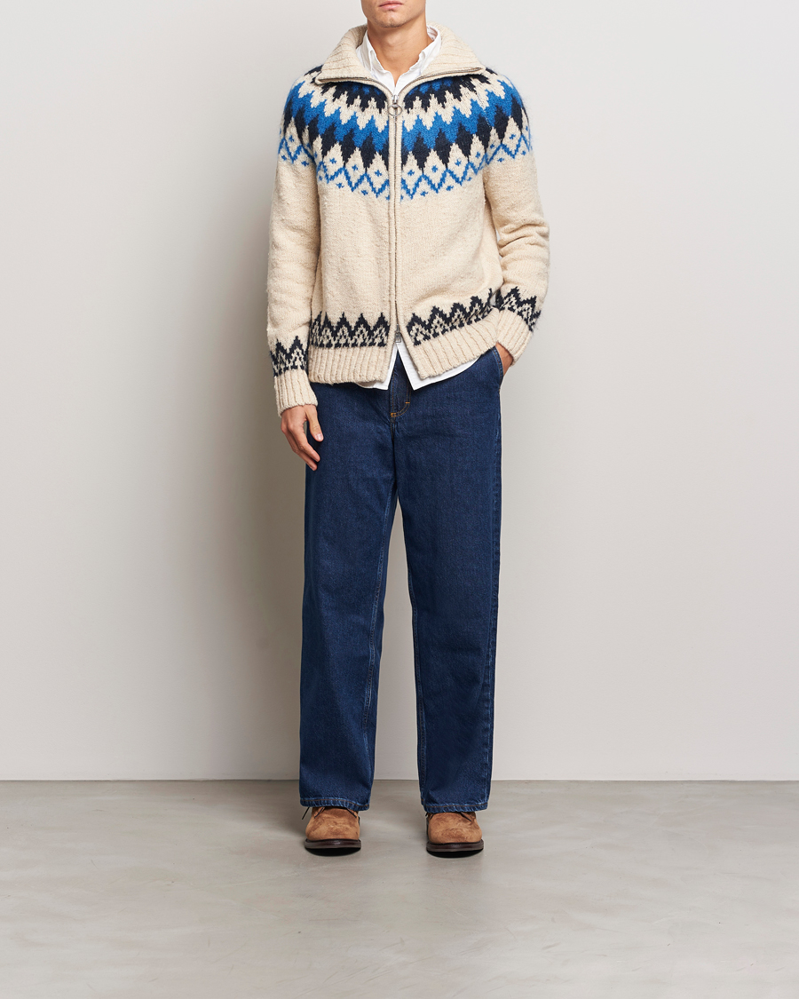 Herr | Tröjor | GANT | Jacquard Zip Cardigan Cream