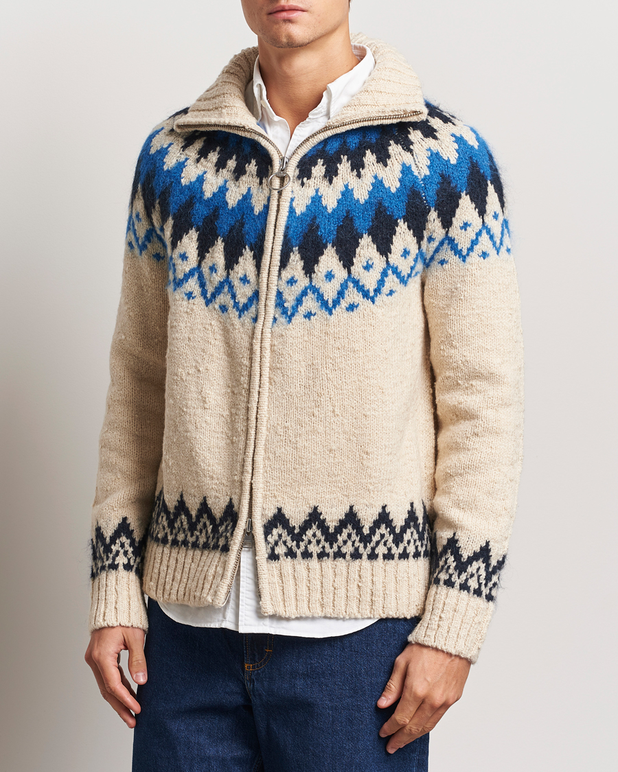 Herr | Tröjor | GANT | Jacquard Zip Cardigan Cream