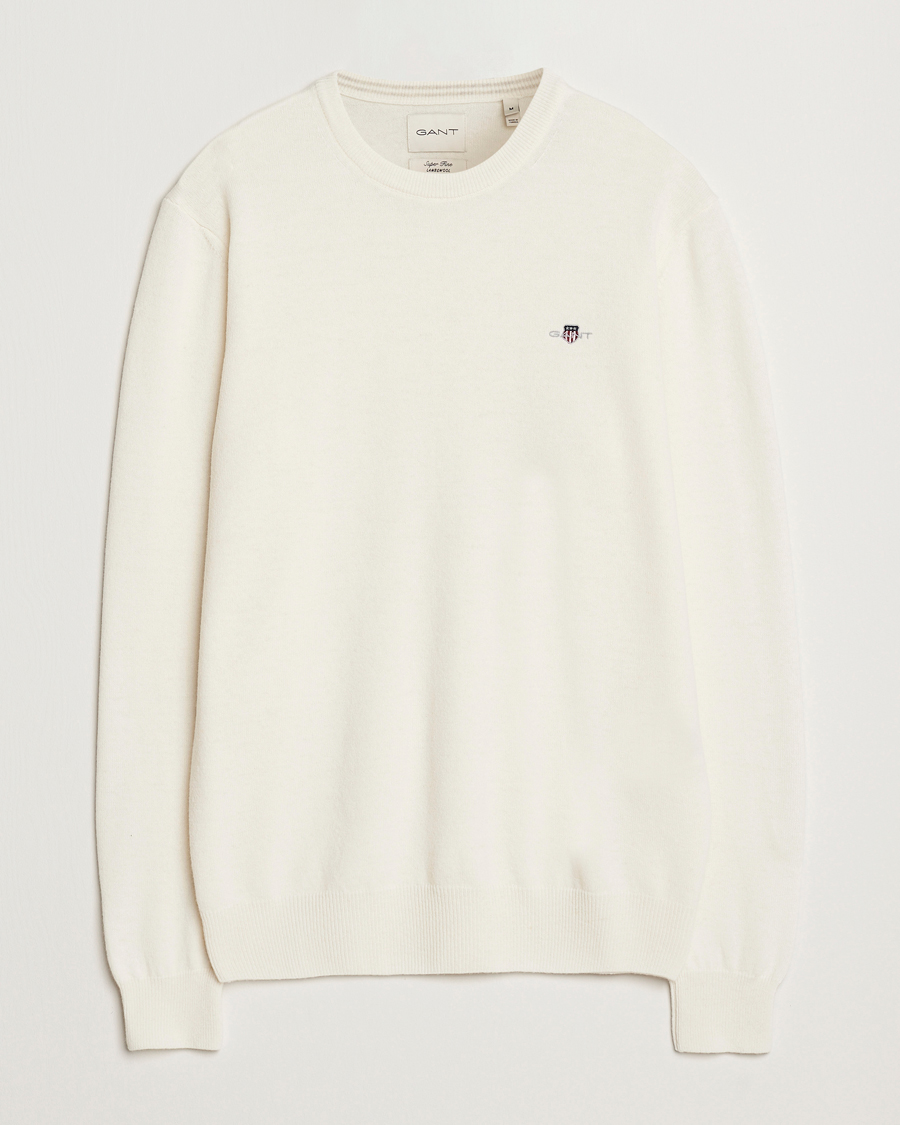 Herr | Tröjor | GANT | Lambswool Crew Neck Pullover Cream