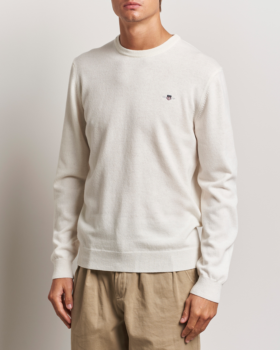 Herr | Tröjor | GANT | Lambswool Crew Neck Pullover Cream