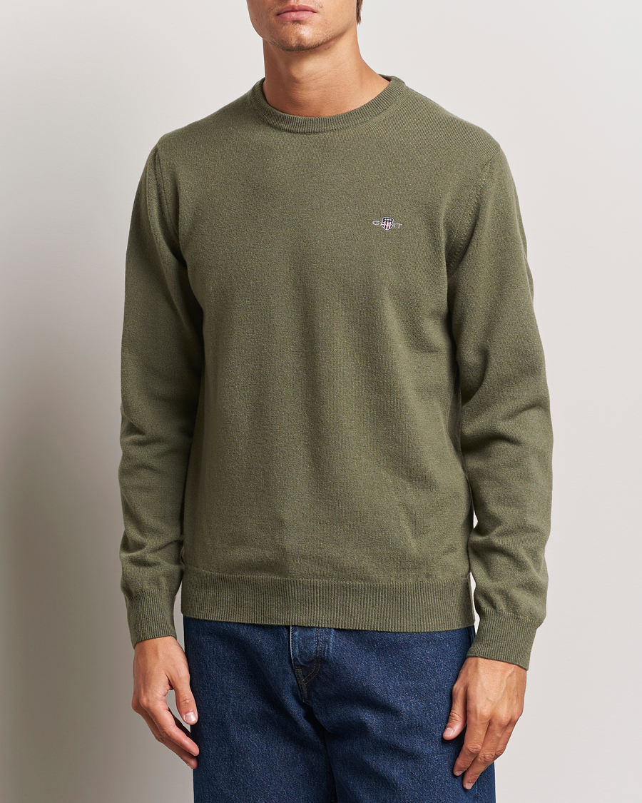 Herr | Tröjor | GANT | Lambswool Crew Neck Pullover Juniper Green