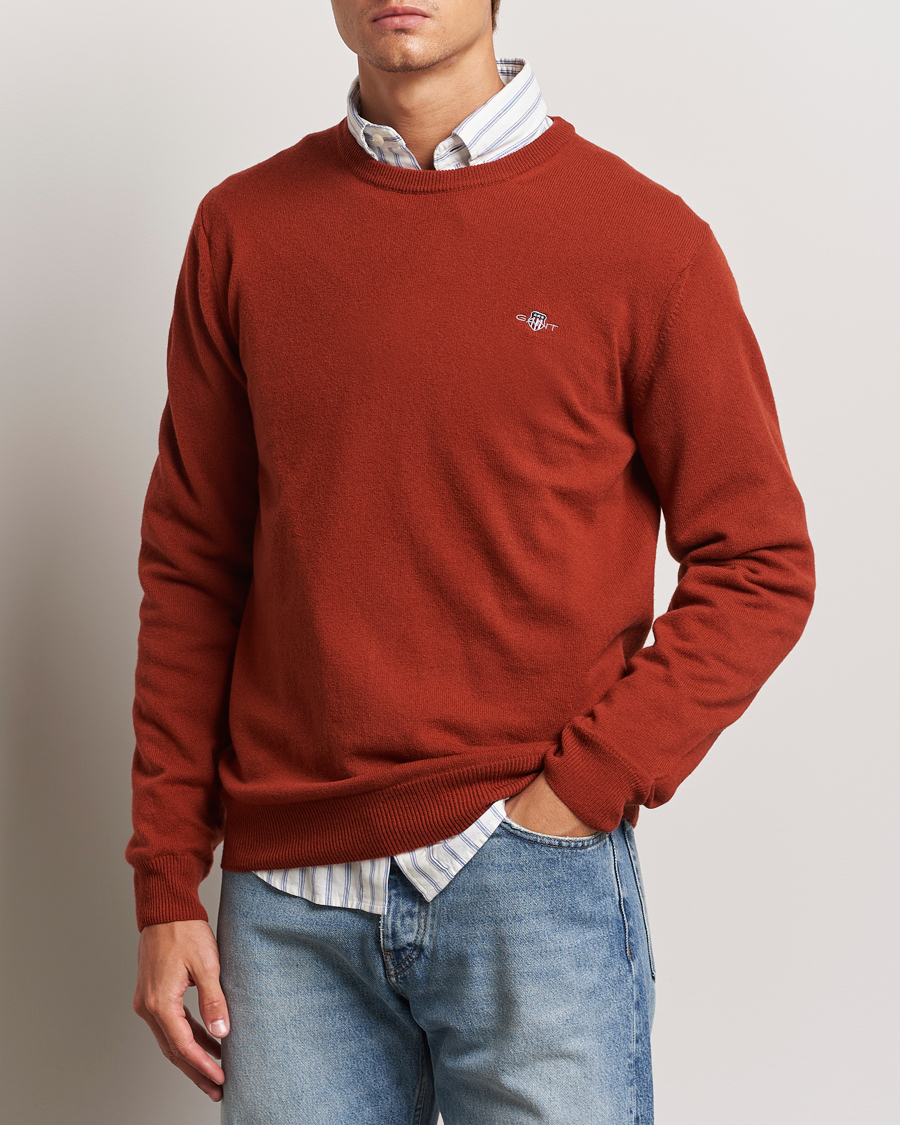 Herr | Tröjor | GANT | Lambswool Crew Neck Pullover Iron Red