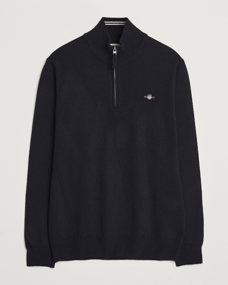 Herr | Tröjor | GANT | Lamsbwool Half Zip Black