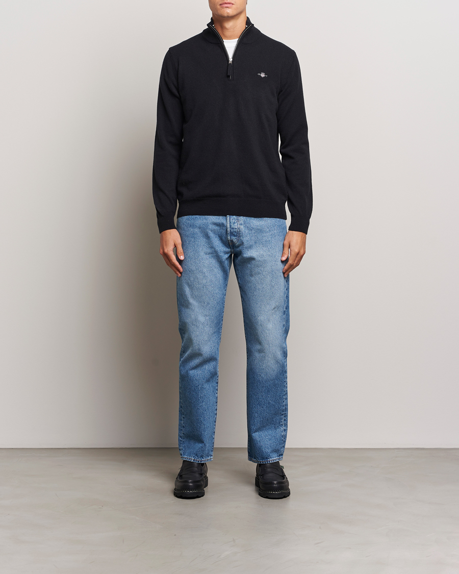 Herr | Tröjor | GANT | Lamsbwool Half Zip Black