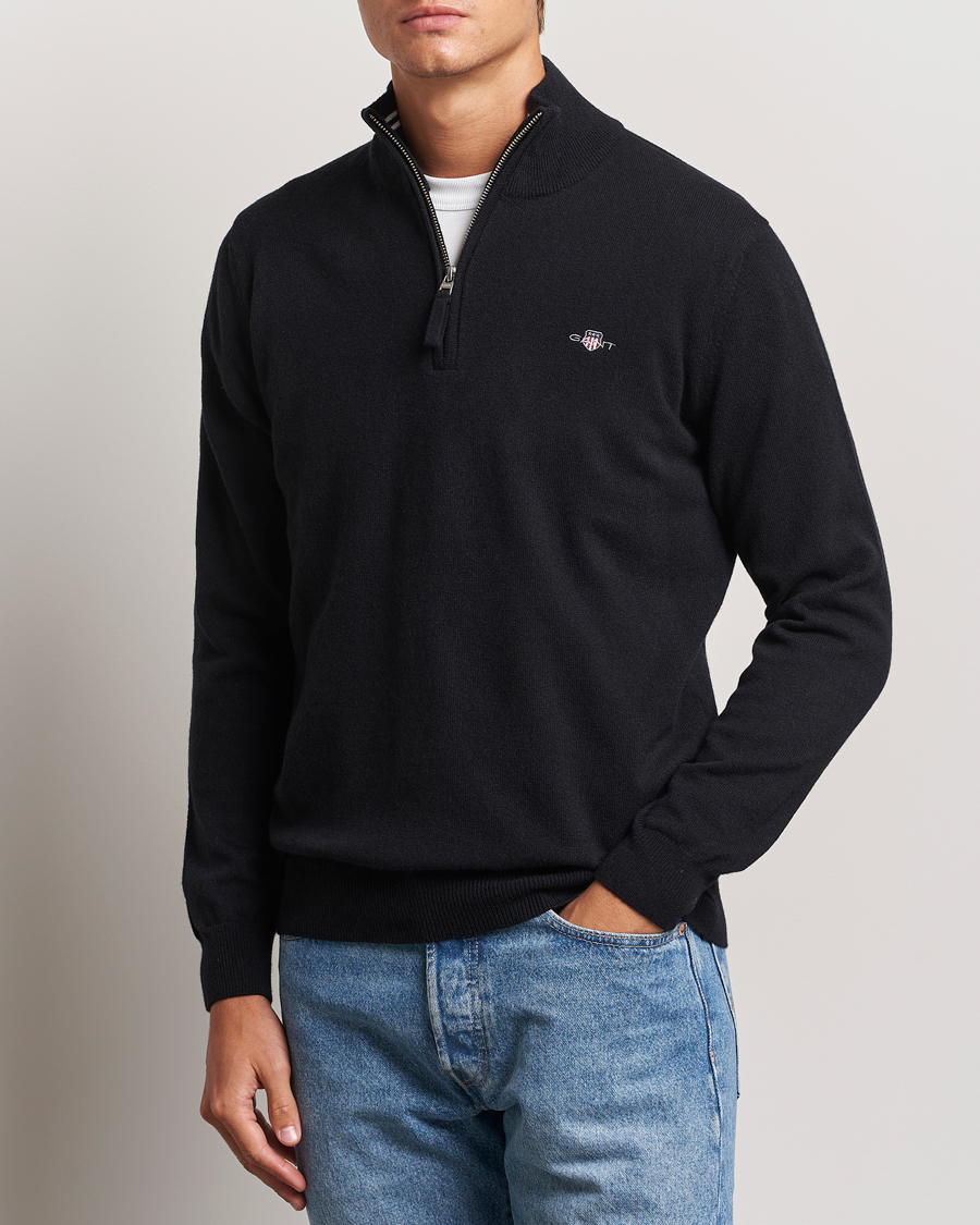 Herr | Tröjor | GANT | Lamsbwool Half Zip Black