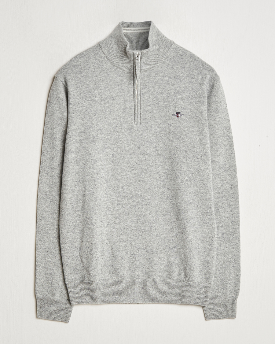 Herr | Tröjor | GANT | Lamsbwool Half Zip Grey Melange