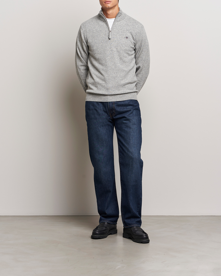Herr | Tröjor | GANT | Lamsbwool Half Zip Grey Melange