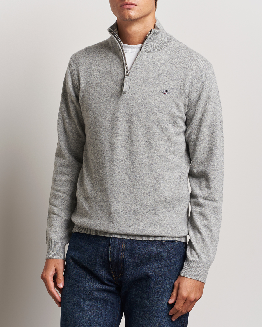 Herr | Tröjor | GANT | Lamsbwool Half Zip Grey Melange