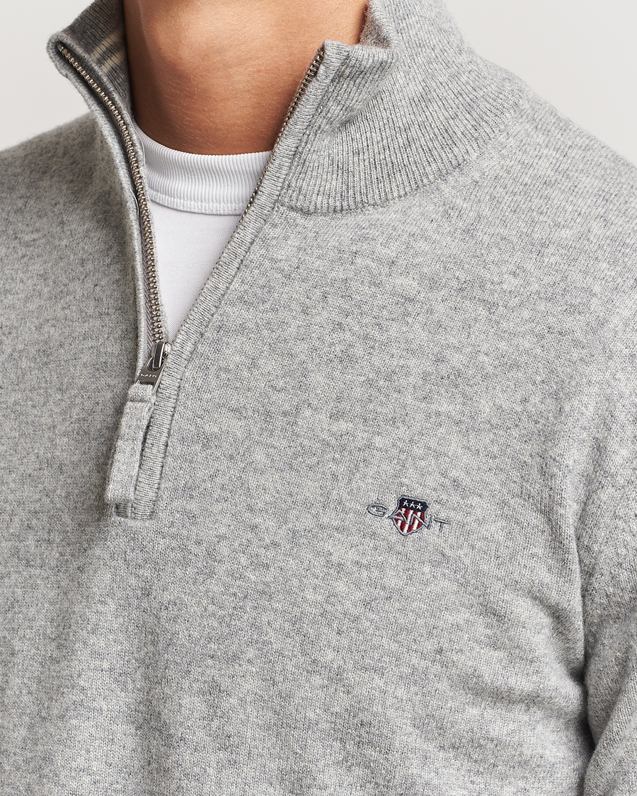 Herr | Tröjor | GANT | Lamsbwool Half Zip Grey Melange