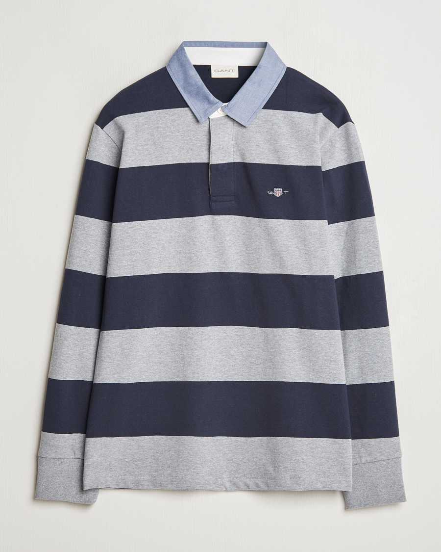 Herr | Tröjor | Gant | Chambray Striped Heavy Rugger Grey Melange