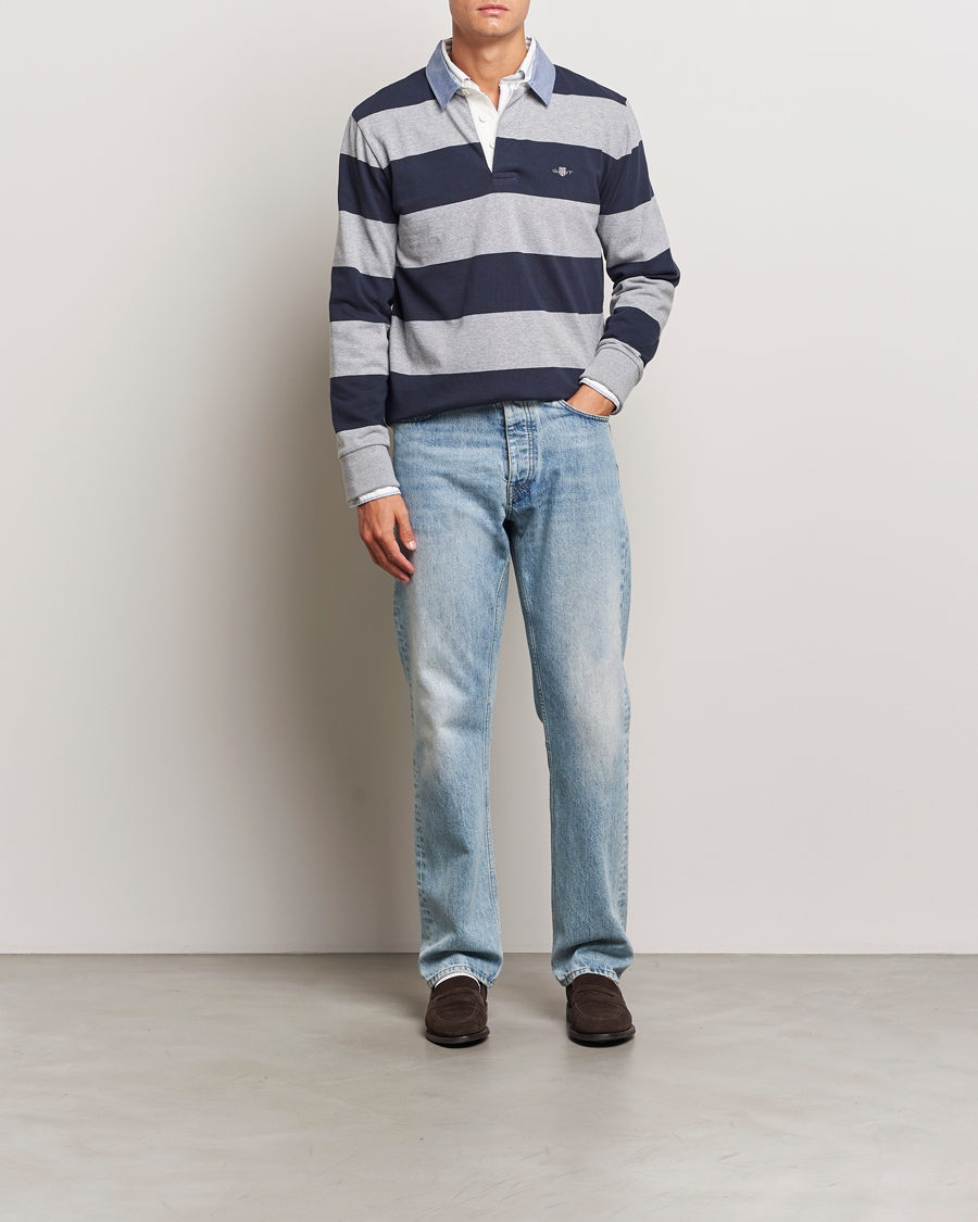 Herr | Tröjor | Gant | Chambray Striped Heavy Rugger Grey Melange