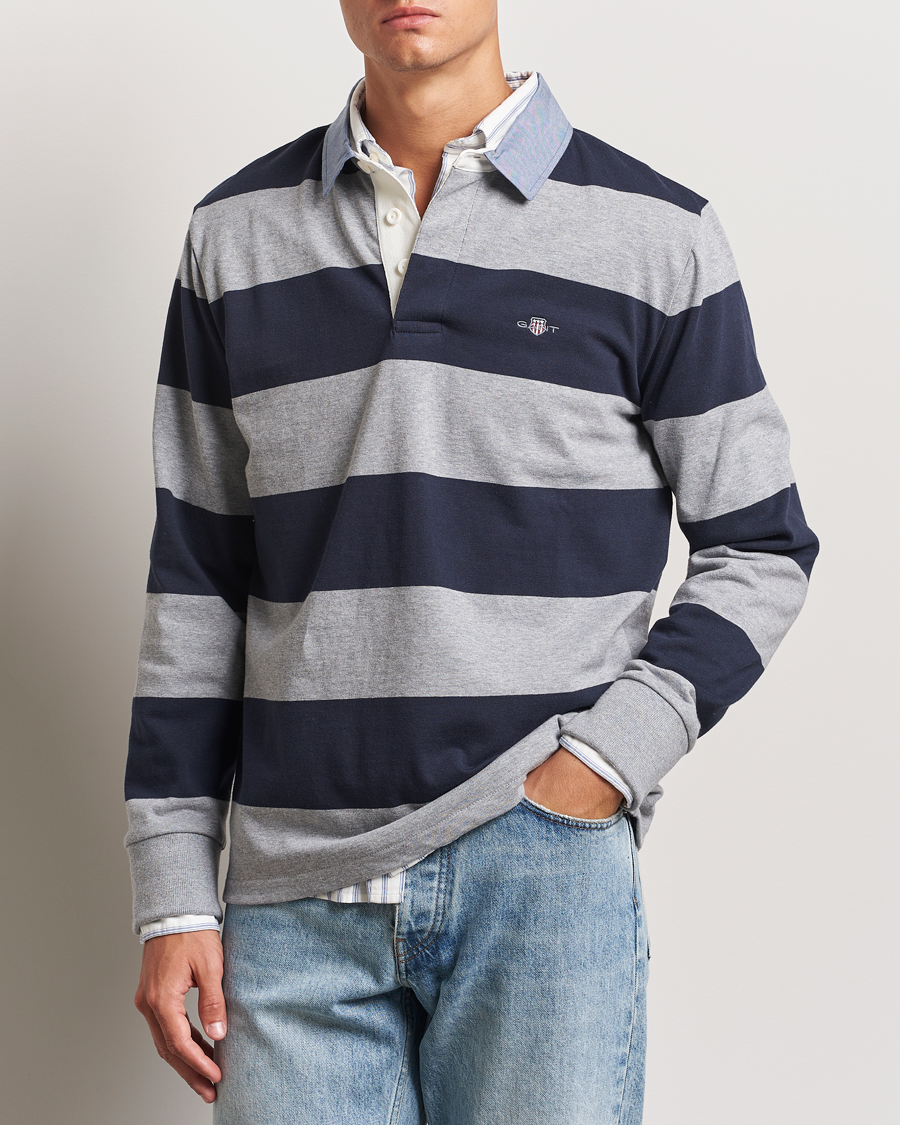 Herr | Tröjor | Gant | Chambray Striped Heavy Rugger Grey Melange