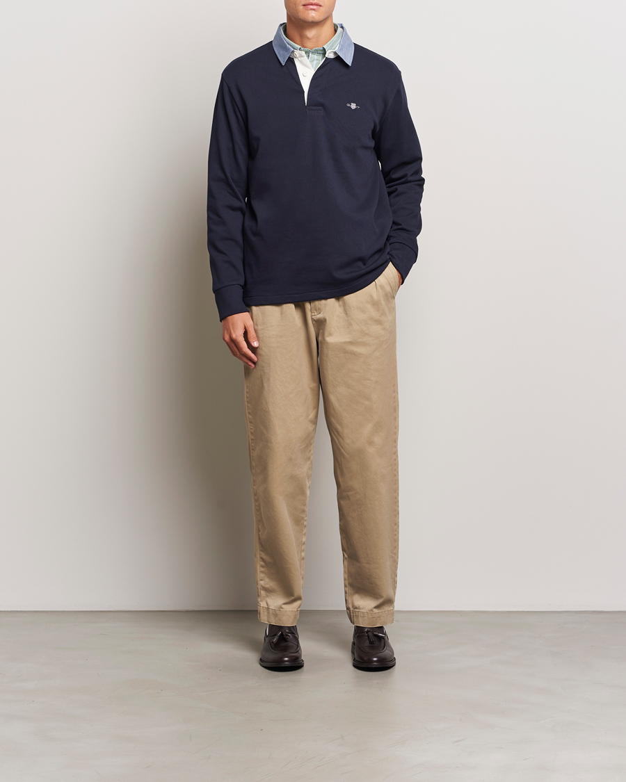 Herr | Tröjor | GANT | Original Solid Heavy Rugger Evening Blue